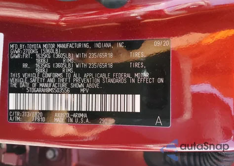 2021 Toyota Highlander Hybrid Xle из США, поврежденный, VIN 5TDGARAH8MS503556